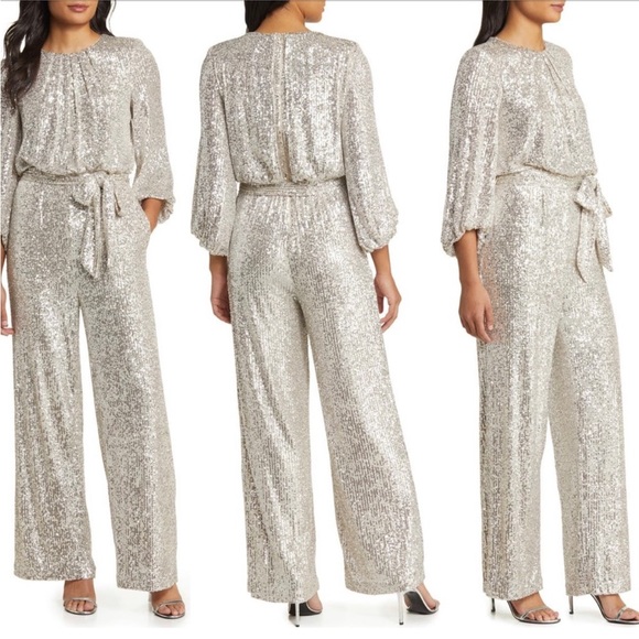 New Vince Camuto Black Sequined Wide Leg Jumpsuit - Picture 15 of 15